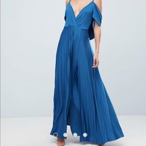 ASOS cold shoulder cowl back pleated maxi dress